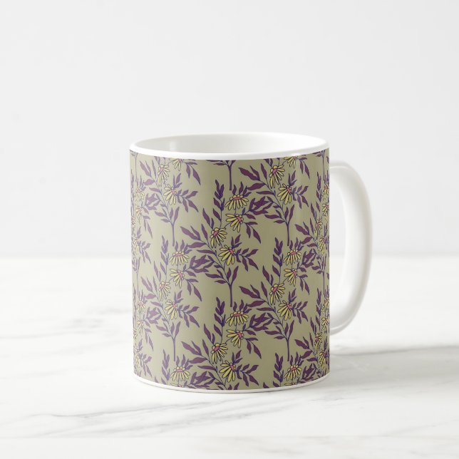 Vibrant Floral Pattern with Yellow Daisies  Coffee Mug (Front Right)