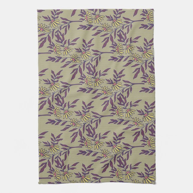 Vibrant Floral Pattern with Yellow Daisies  Kitchen Towel (Vertical)