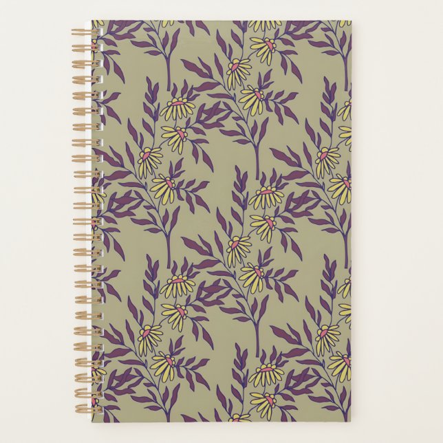 Vibrant Floral Pattern with Yellow Daisies  Planner (Front)