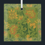 Vibrant Floral Pattern: Yellow and Orange Flowers Glass Ornament<br><div class="desc">A vibrant floral pattern with yellow and orange flowers on a green background. The design features swirling stems and leaves,  creating a lively,  ornate look.</div>