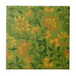 Vibrant Floral Pattern: Yellow and Orange Flowers Tile<br><div class="desc">A vibrant floral pattern with yellow and orange flowers on a green background. The design features swirling stems and leaves,  creating a lively,  ornate look.</div>