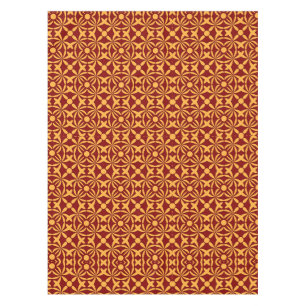 Vibrant Floral Pattern: Yellow Shapes on Red Back Tablecloth