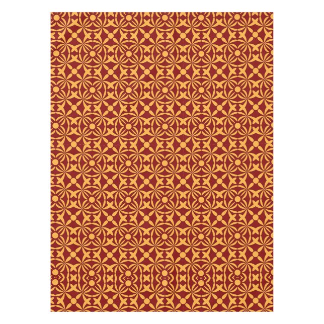 Vibrant Floral Pattern: Yellow Shapes on Red Back Tablecloth (Front)