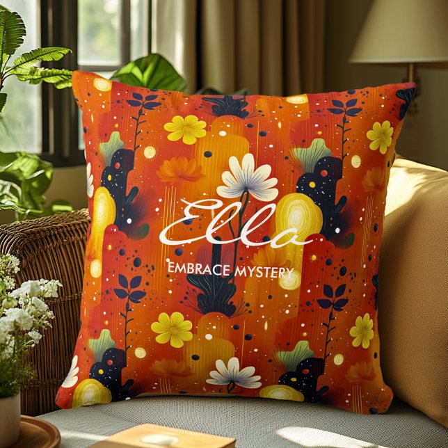 Vibrant Floral Pillow with Customizable Name (Creator Uploaded)