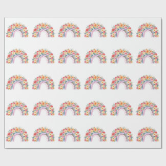 Vibrant Floral Rainbow Watercolor Birthday Wrapping Paper
