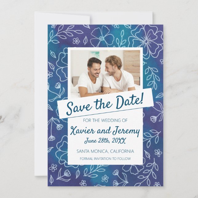 Vibrant Floral Save the Date with Photo Invitation (Front)