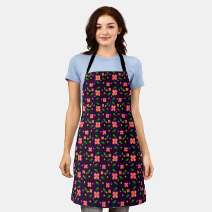 Vibrant Floral Seamless Pattern on deep purple Apron