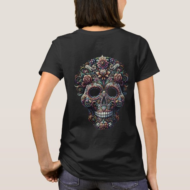 Vibrant Floral Sugar Skull T-Shirt (Back)