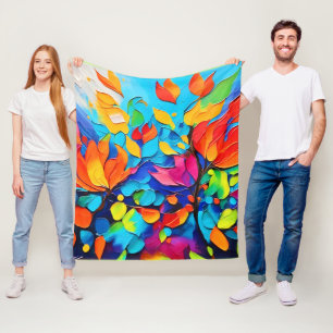 Vibrant Floral Symphony Painting Fleece Blanket