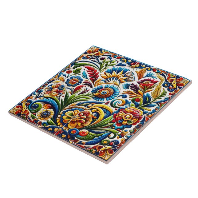 Vibrant Floral Tile Design With Intricate Details (Side)