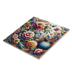 Vibrant Floral Tile Design With Intricate Patterns