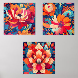 Vibrant Floral Trio – Colorful Floral Art Set