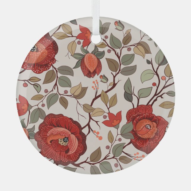 Vibrant Floral Wallpaper: Hand-Drawn Patterns Glass Ornament (Front)