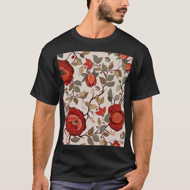 Vibrant Floral Wallpaper: Hand-Drawn Patterns T-Shirt (Front)