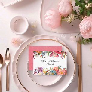 Vibrant Floral Watercolor Budget Wedding  Place Card