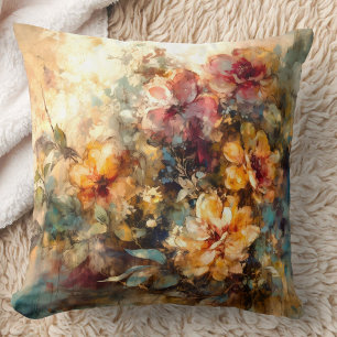 Vibrant Floral Watercolor Glow Throw Pillow