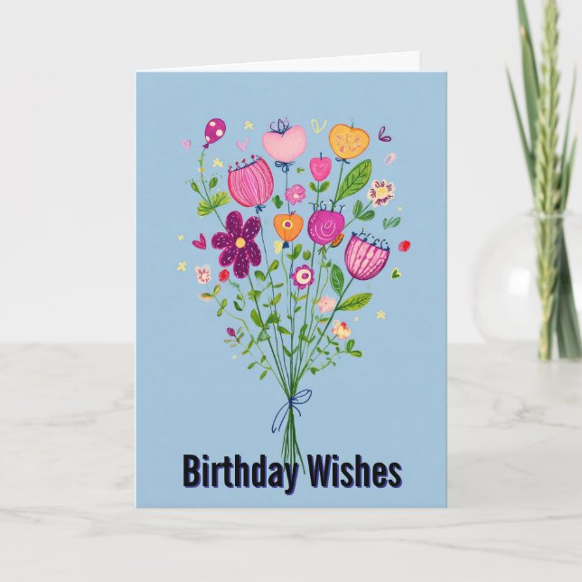 Vibrant Floral Watercolor Happy Birthday Card (Front)
