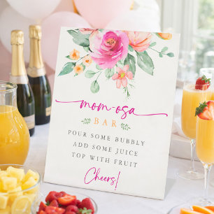 Vibrant Floral Watercolor Mom-osa bar Baby Shower Pedestal Sign