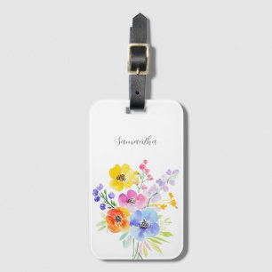 Vibrant Floral Watercolor Personalized Luggage Tag