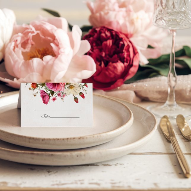 Vibrant Floral Watercolor Wedding Place Card (Creator Uploaded)