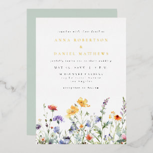 Vibrant Floral Wedding Foil Invitation