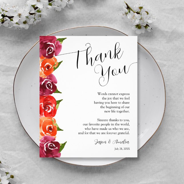 Vibrant Floral Wedding Reception Plate Thank You Card (Vibrant Floral Wedding Reception Plate Thank You Cards)
