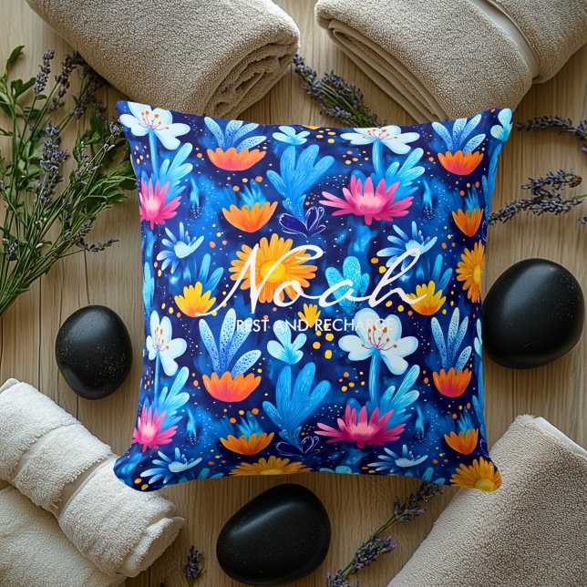 Vibrant Floral Wellness Pillow with Custom Name  (Creator Uploaded)