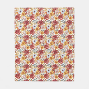Vibrant Floral With Roses and Sunflowers Fleece Blanket