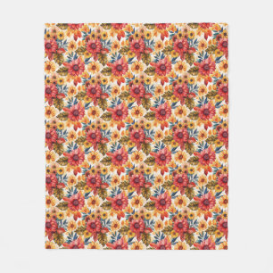 Vibrant Floral With Sunflowers and Leaves Fleece Blanket