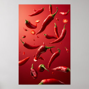 Vibrant flottant Poivrons rouges Poster alimentair