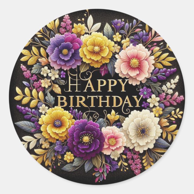 Vibrant flower Design Birthday sticker (Front)