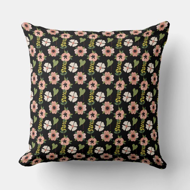 Vibrant Flower Design Throw Pillow (Front)