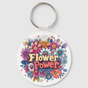 Vibrant Flower Power Design with Colorful Blooms Keychain