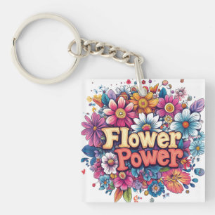Vibrant Flower Power Design with Colorful Blooms  Keychain