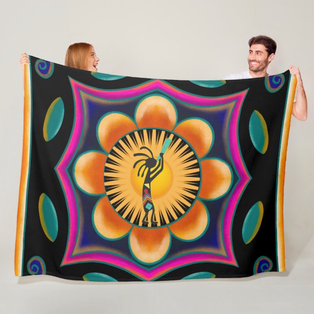 Vibrant Flower Southwestern Kokopelli Fleece Blank (In Situ)