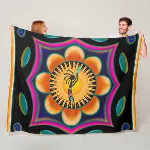 Vibrant Flower Southwestern Kokopelli Fleece Blank Blanket
