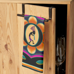 Vibrant Flower Southwestern Kokopelli  Kitchen Towel