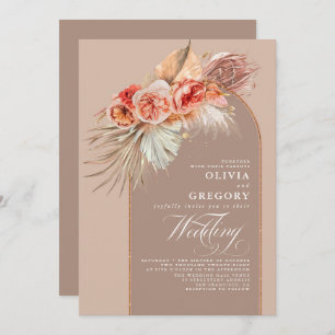 Vibrant Flowers and Pampas Grass Boho Wedding Invitation