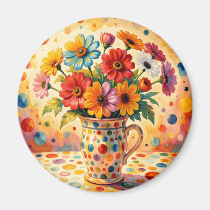 Vibrant Flowers, Colourful Polka Dots, Magnet