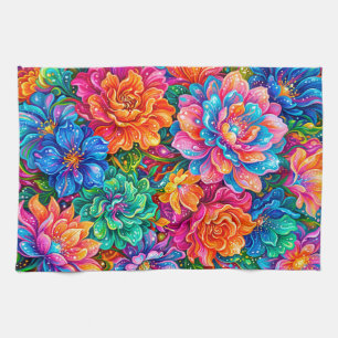 Vibrant Flowers Dreamscape – Psychedelic Boho Kitchen Towel