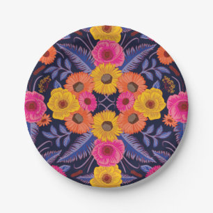 Vibrant Flowers & Ferns Paper Plate