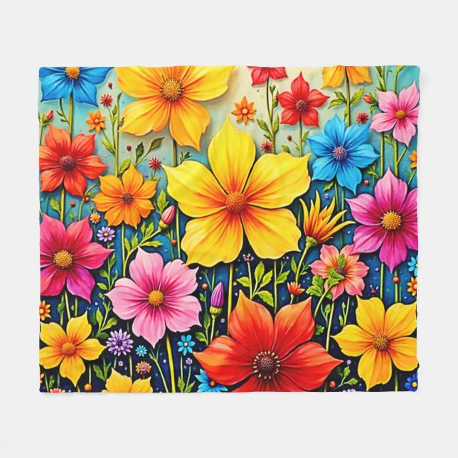 Vibrant Flowers: Garden of Joy Art Fleece Blanket (Front (Horizontal))