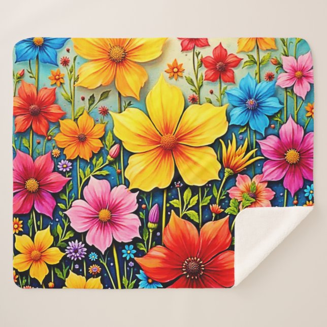 Vibrant Flowers: Garden of Joy Art Sherpa Blanket (Front (Horizontal))