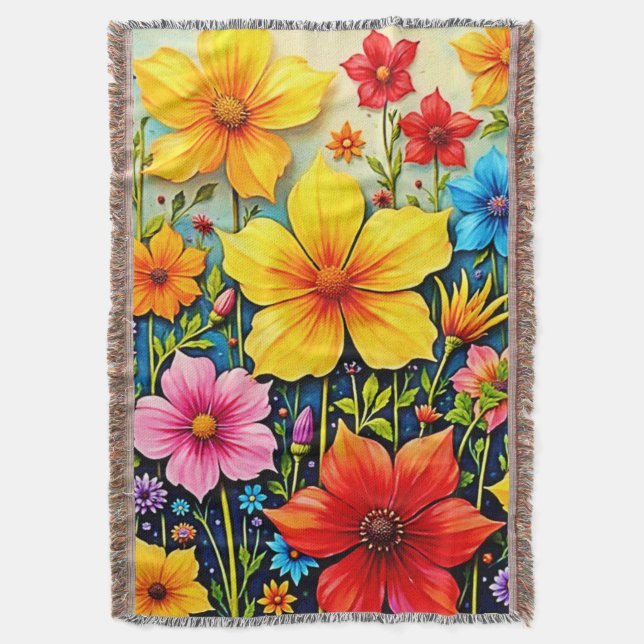 Vibrant Flowers: Garden of Joy Art Throw Blanket (Front Vertical)