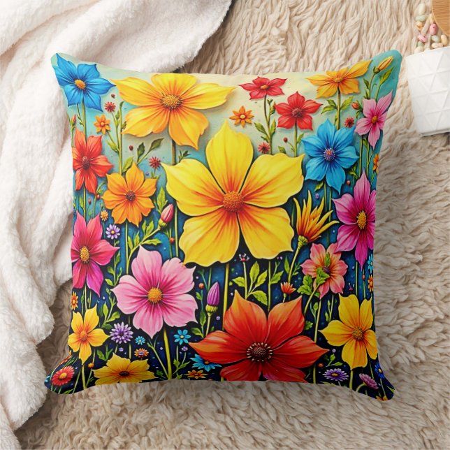 Vibrant Flowers: Garden of Joy Art Throw Pillow (Blanket)