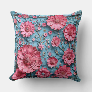 Vibrant Flowers in Intricate Design Throw Pillow