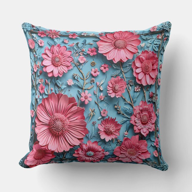 Vibrant Flowers in Intricate Design Throw Pillow (Front)