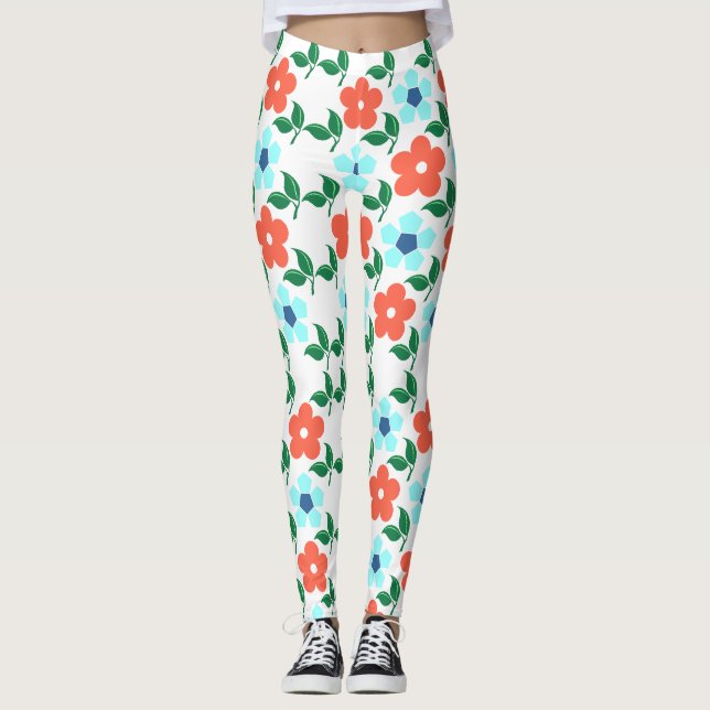 Vibrant Flowers & Leaf Leggings (Front)