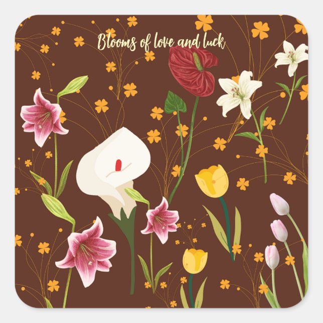 Vibrant Flowers Square Sticker (Front)
