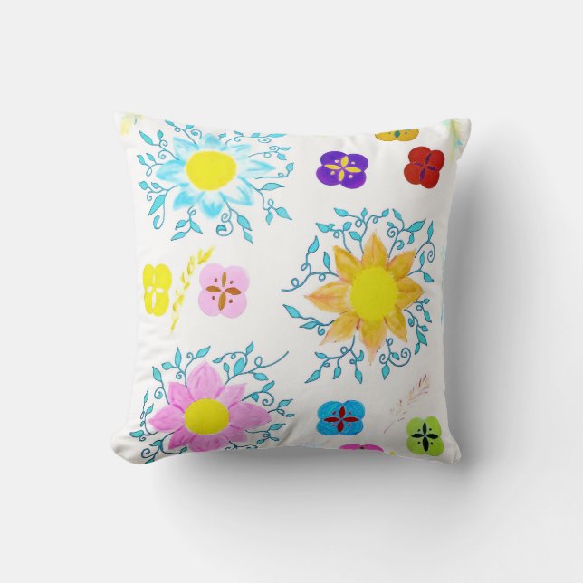 Vibrant Flowers Throw Pillow (Front)